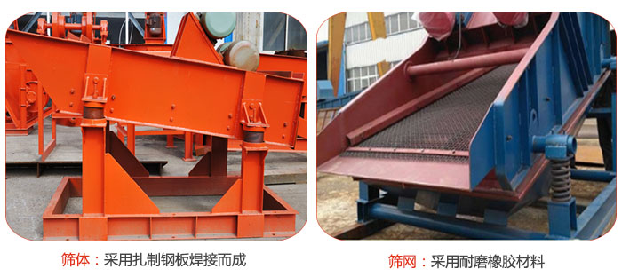 礦用麻豆免费版免费下载特點：篩體采用紮製鋼板焊接而成，篩網采用耐磨橡膠材質