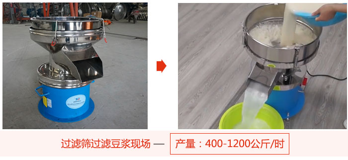 過濾篩過濾豆漿現場，產量高達1200公斤每小時。