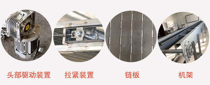 鏈板輸送機結構：頭部驅動裝置，拉緊裝置，鏈板，機架等圖片展示