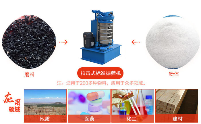 拍擊篩適用於多種物料顆粒狀，粉狀，不規則物料的篩分。